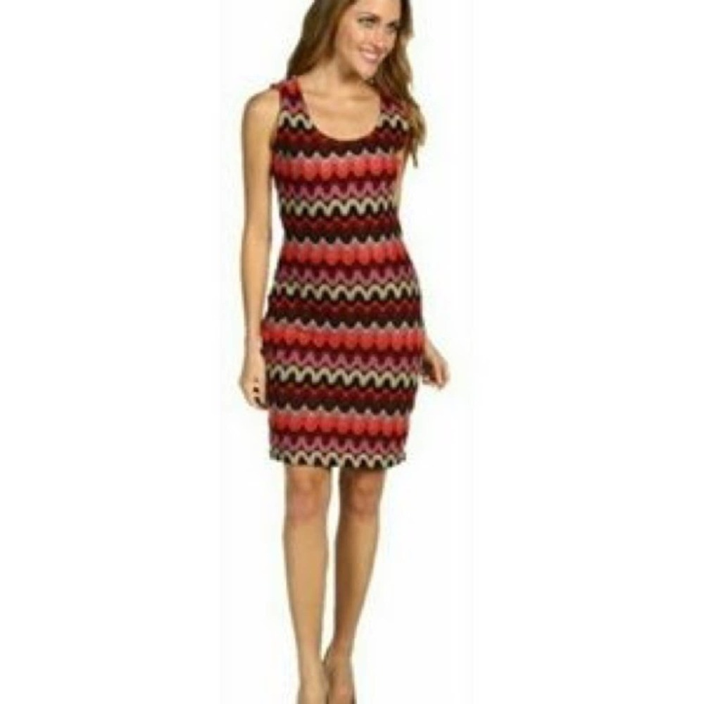 Calvin Klein Black&Red Zig Zag Print Sweater Dress Sz.10
